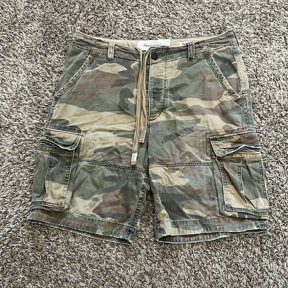 Abercrombie Fitch Camo Cargo Shorts 40*read heavyweight green utility pockets